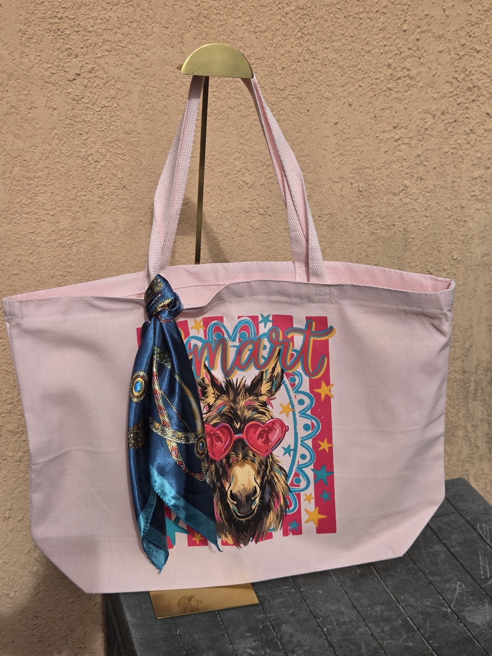 Pink Graphic "Smart A$$" Tote Bag with Scarf Accent